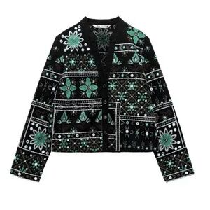 ZARA -EMBROIDERED BLOUSE CARDIGAN -Women's Size: XS-Color: Black/Multi-NEW!!